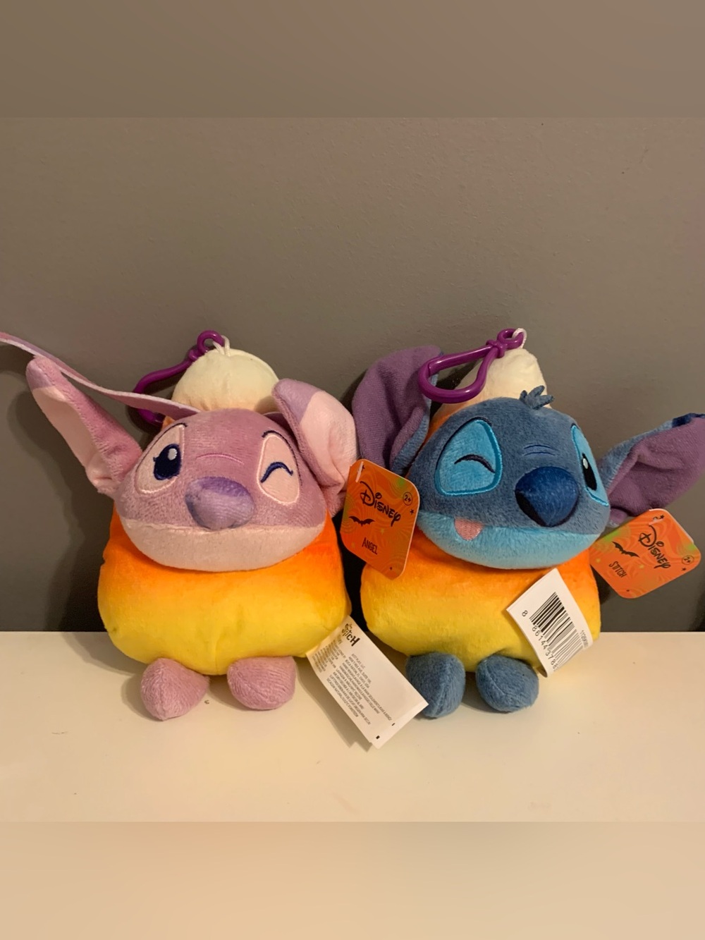 Disney Halloween stitch and Angel candy corn Plush Keychain Clip set